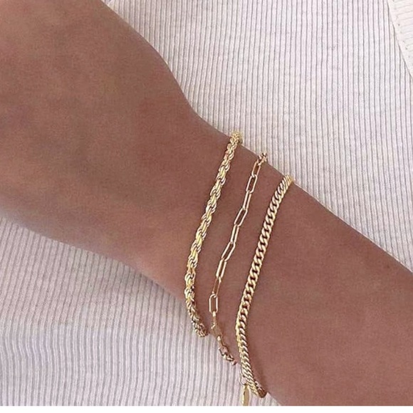 5 Pcs Stackable Paperclip Link Herringbone Figaro Rope Cuban Chain Bracelets Set - Picture 12 of 14